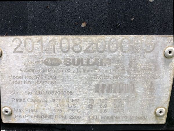 2011 Sullair 375 S# 201108200005